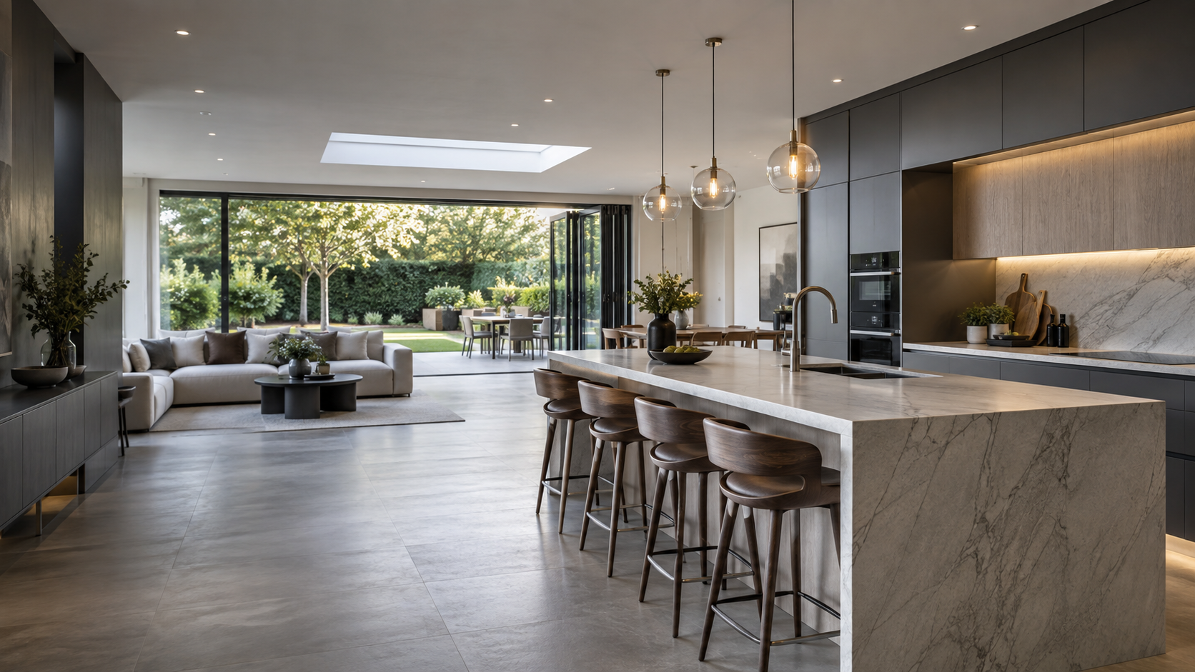 Contemporary kitchen and open-plan living space finished to a high standard